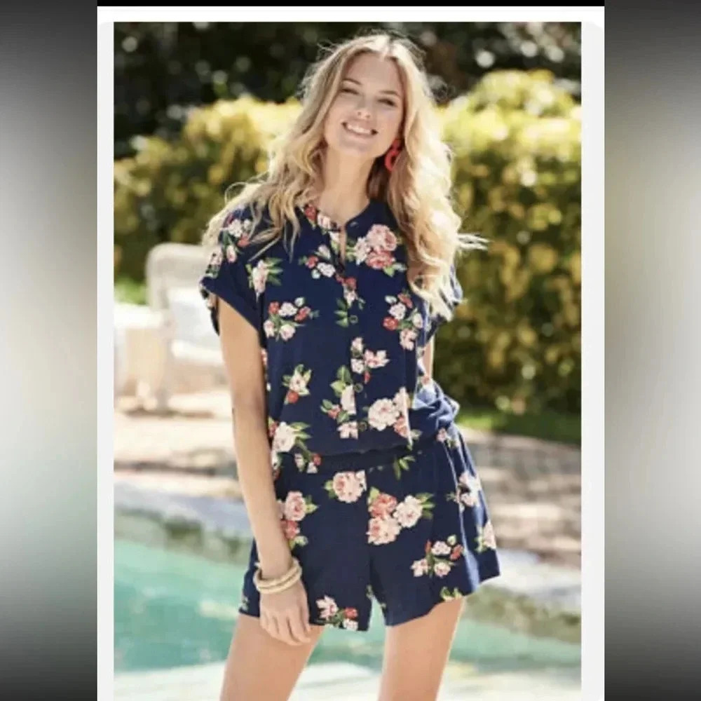 Matilda Jane Romper daydream Floral Print Navy Pink feminine resortwear Vacation